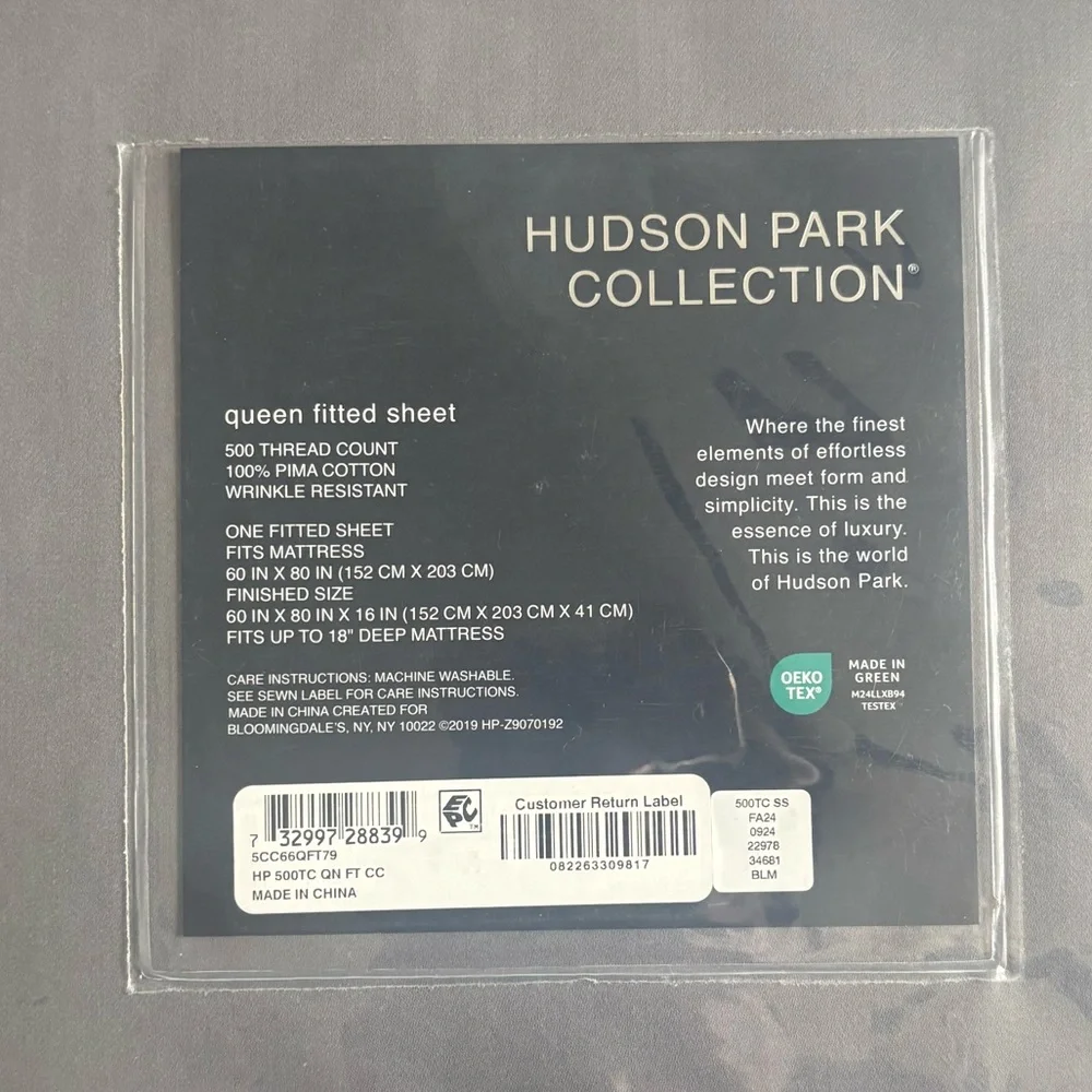 NWT Hudson Park Collection 500 TC Pima Sateen Queen Bedding charcoal